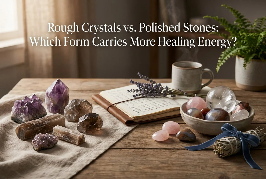 Professional header image for comparison analysis: Rough Crystals vs. Polished Stones: Which Form Carries Mo...