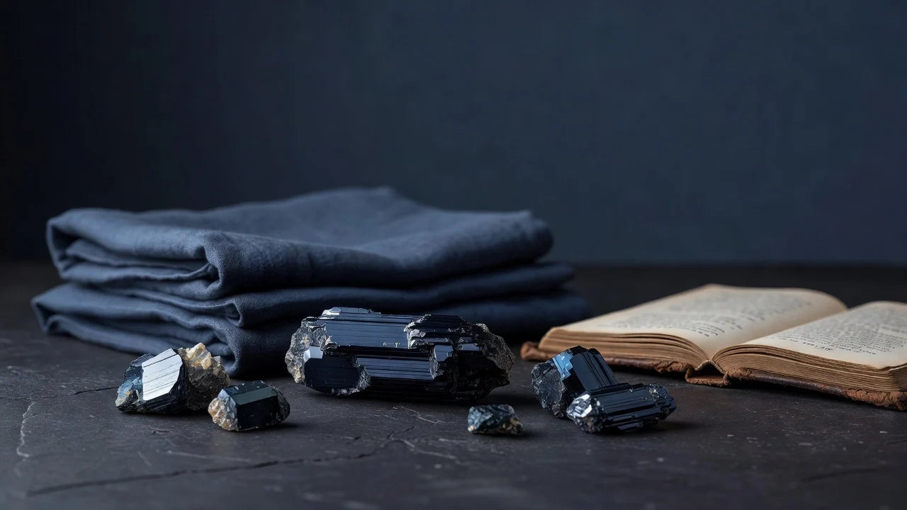 Professional header image for educational tutorial: Black Tourmaline Crystal for Protection: What It Is and H...