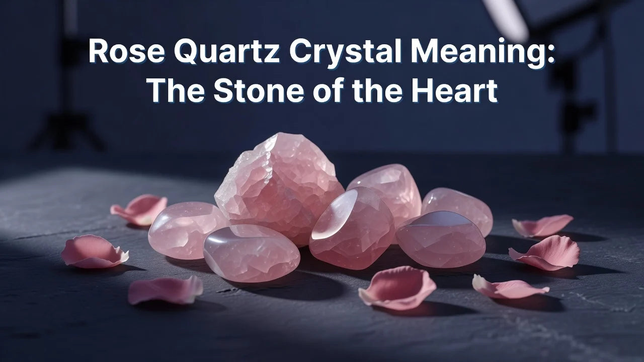 Professional header image for educational tutorial: Rose Quartz Crystal Meaning: The Stone of the Heart