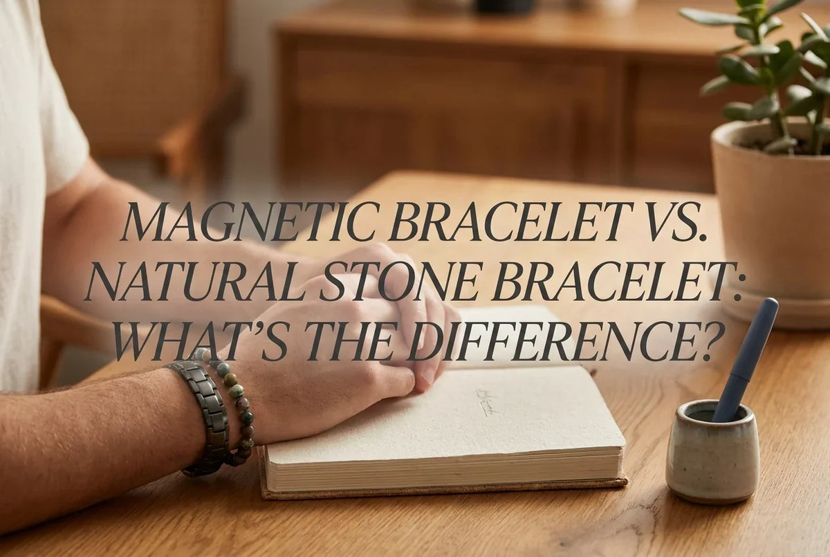 Professional header image for comparison analysis: Magnetic Bracelet vs. Natural Stone Bracelet: What's the ...