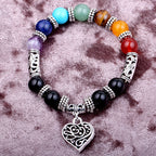 Seven Chakra Natural Stone Bracelet with Heart Charm