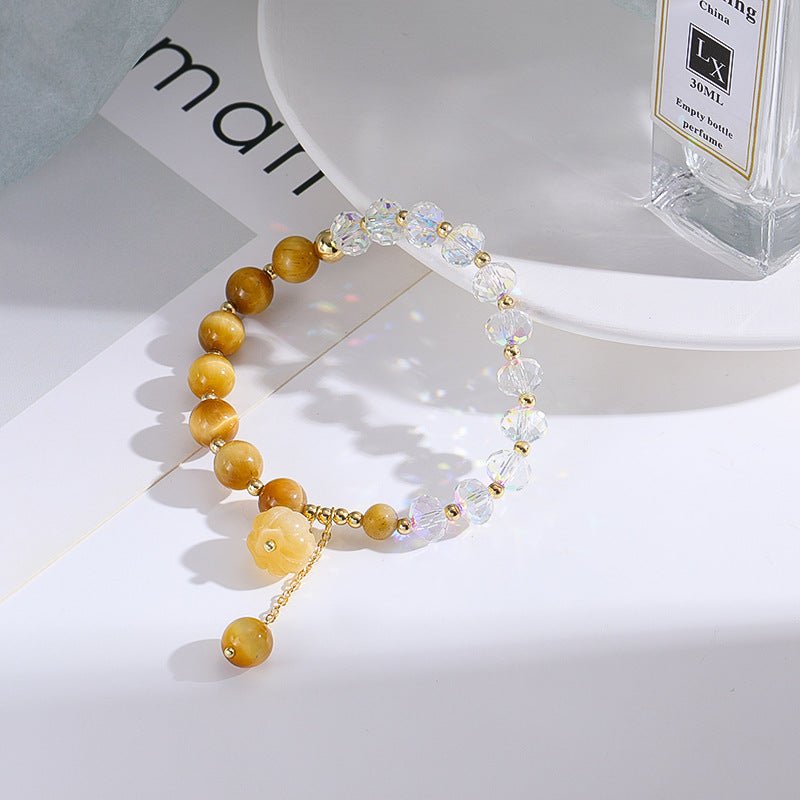 Natural Tiger Eye Pumpkin Charm Beaded Bracelet