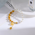 Natural Tiger Eye Pumpkin Charm Beaded Bracelet