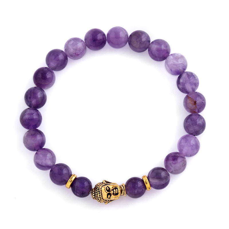 Natural Amethyst Buddha Head Bracelet with 8mm Beads