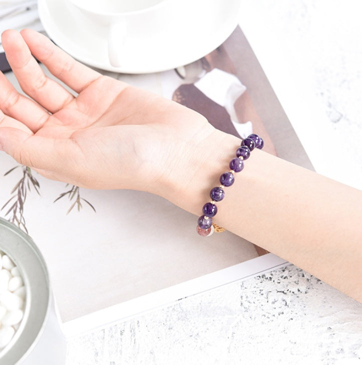 Natural Amethyst Bracelet with Gold Spacers and Center Orb