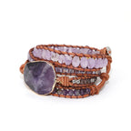 Natural Amethyst Double-Wrap Leather Beaded Bracelet