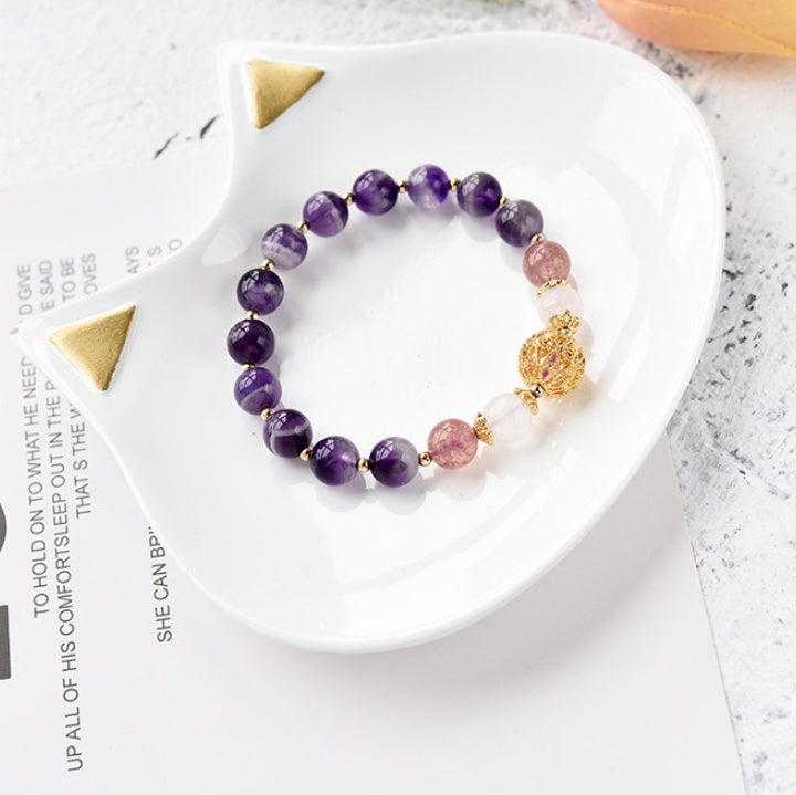 Natural Amethyst Bracelet with Gold Spacers and Center Orb