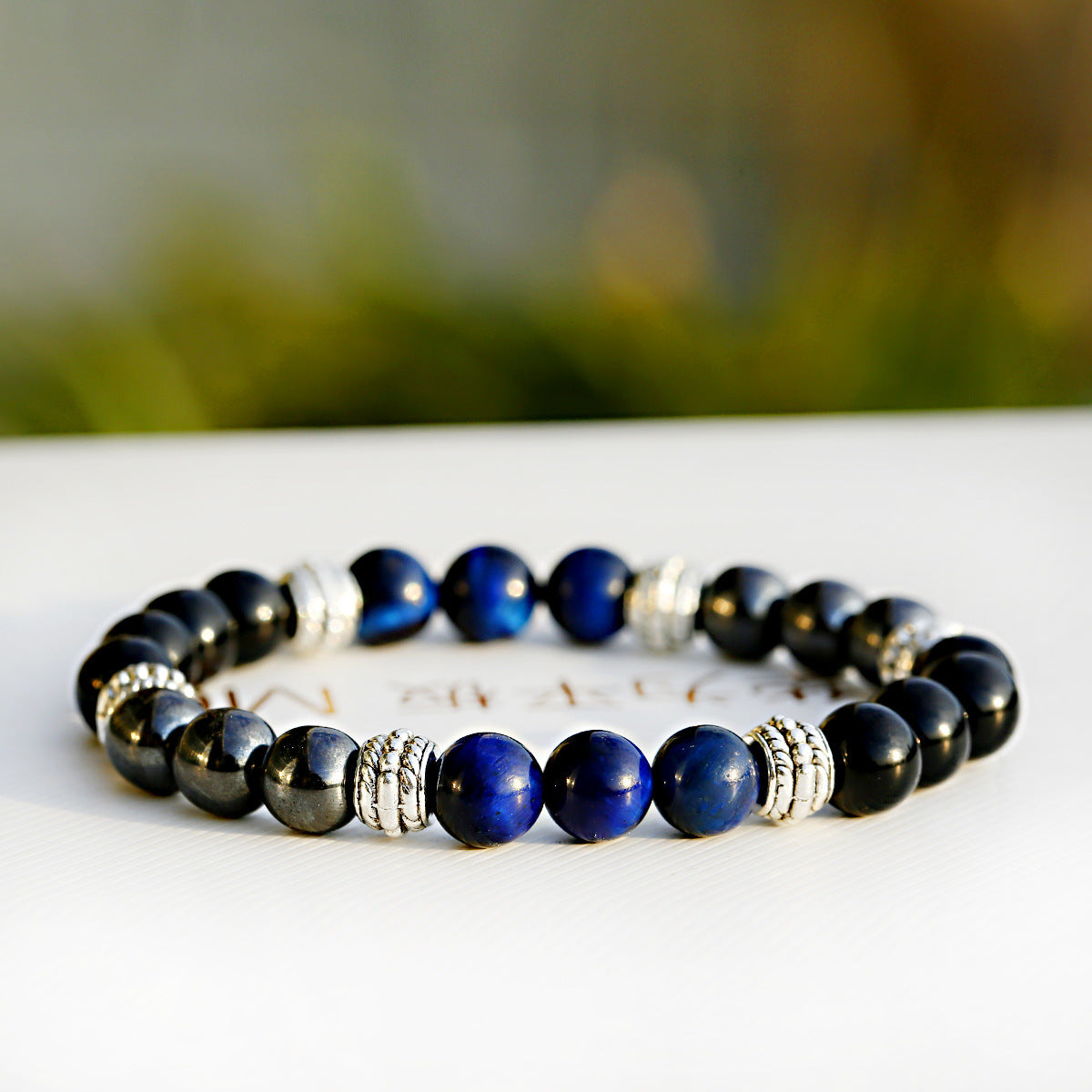 Green Tiger Eye Bracelet with Alloy Spacers