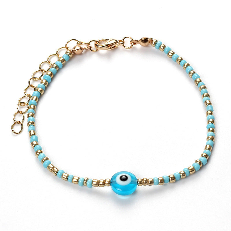 Evil Eye Beaded Bracelet With Gold Tone Accents
