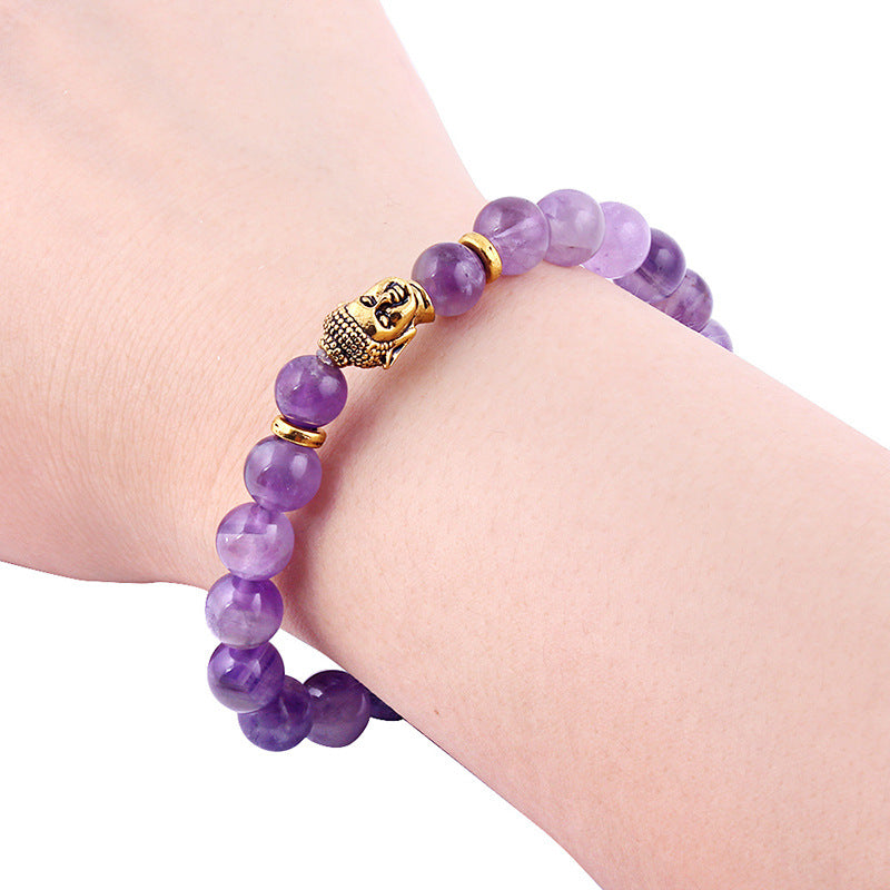 Natural Amethyst Buddha Head Bracelet with 8mm Beads