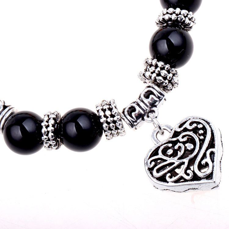 Seven Chakra Natural Stone Bracelet with Heart Charm