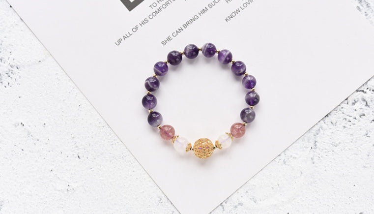 Natural Amethyst Bracelet with Gold Spacers and Center Orb