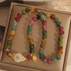 Natural Color Tourmaline Double Ring Bracelet Special Interest Light Luxury High-grade Jade Twin