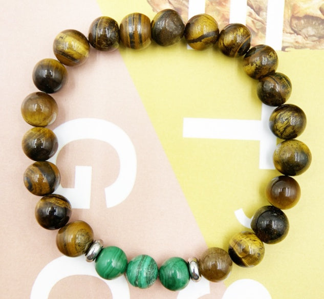 Malachite and Tiger Eye Beaded Bracelet for Grounding and Focus