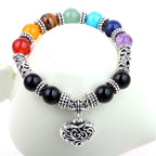 Seven Chakra Natural Stone Bracelet with Heart Charm