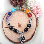 Seven Chakra Natural Stone Bracelet with Heart Charm
