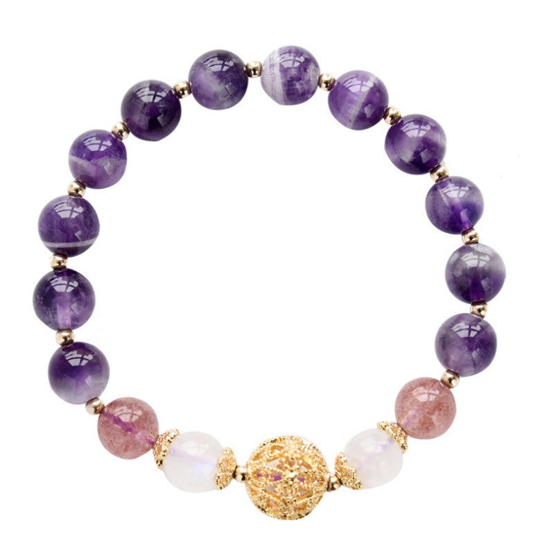 Natural Amethyst Bracelet with Gold Spacers and Center Orb