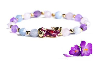 Amethyst Pixiu Bracelet with Modern Geometric Charm
