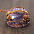 Natural Amethyst Double-Wrap Leather Beaded Bracelet