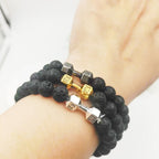 Volcanic Stone Dumbbell Bracelet for Men with Alloy Charm