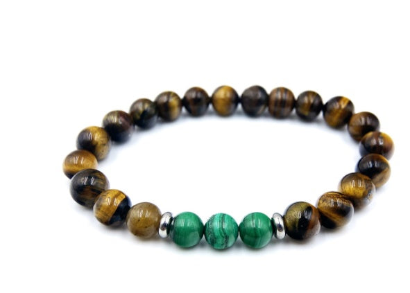 Malachite and Tiger Eye Beaded Bracelet for Grounding and Focus