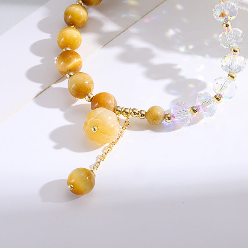 Natural Tiger Eye Pumpkin Charm Beaded Bracelet