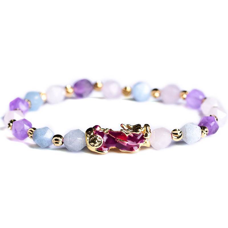 Amethyst Pixiu Bracelet with Modern Geometric Charm