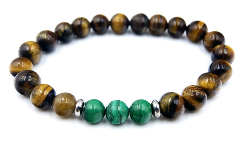 Malachite and Tiger Eye Beaded Bracelet for Grounding and Focus