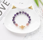 Natural Amethyst Bracelet with Gold Spacers and Center Orb