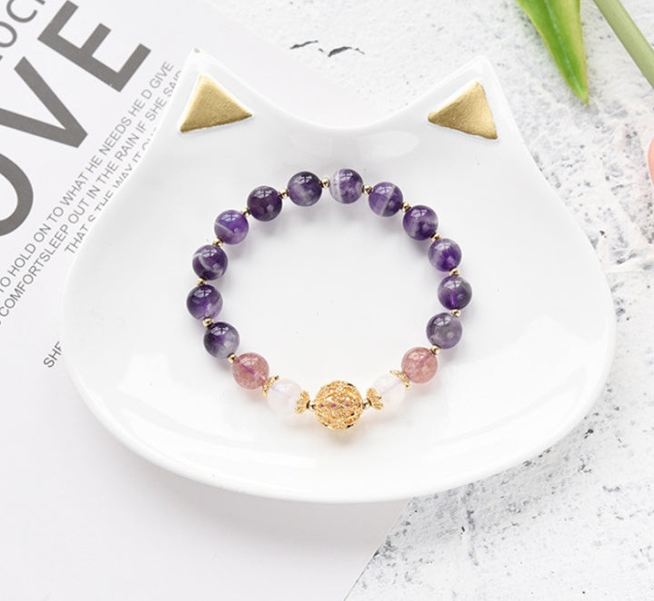 Natural Amethyst Bracelet with Gold Spacers and Center Orb