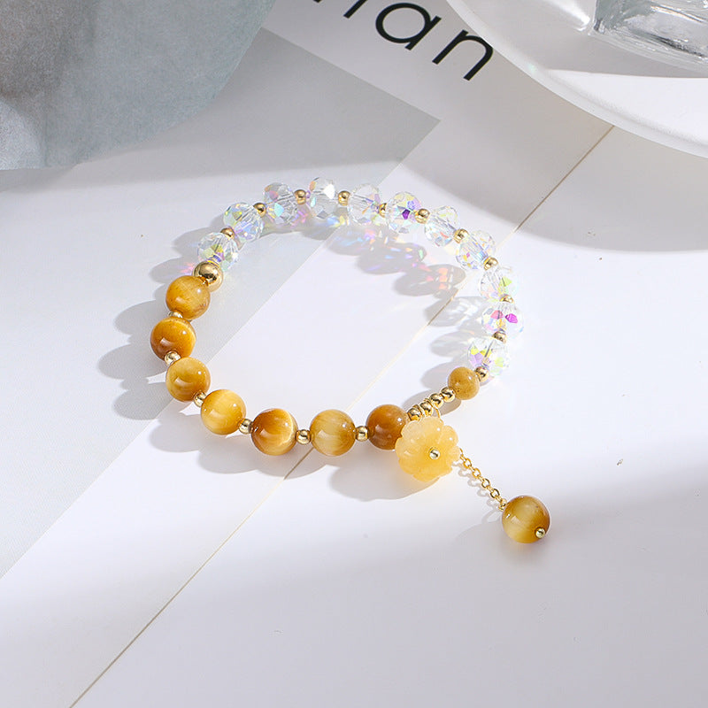 Natural Tiger Eye Pumpkin Charm Beaded Bracelet