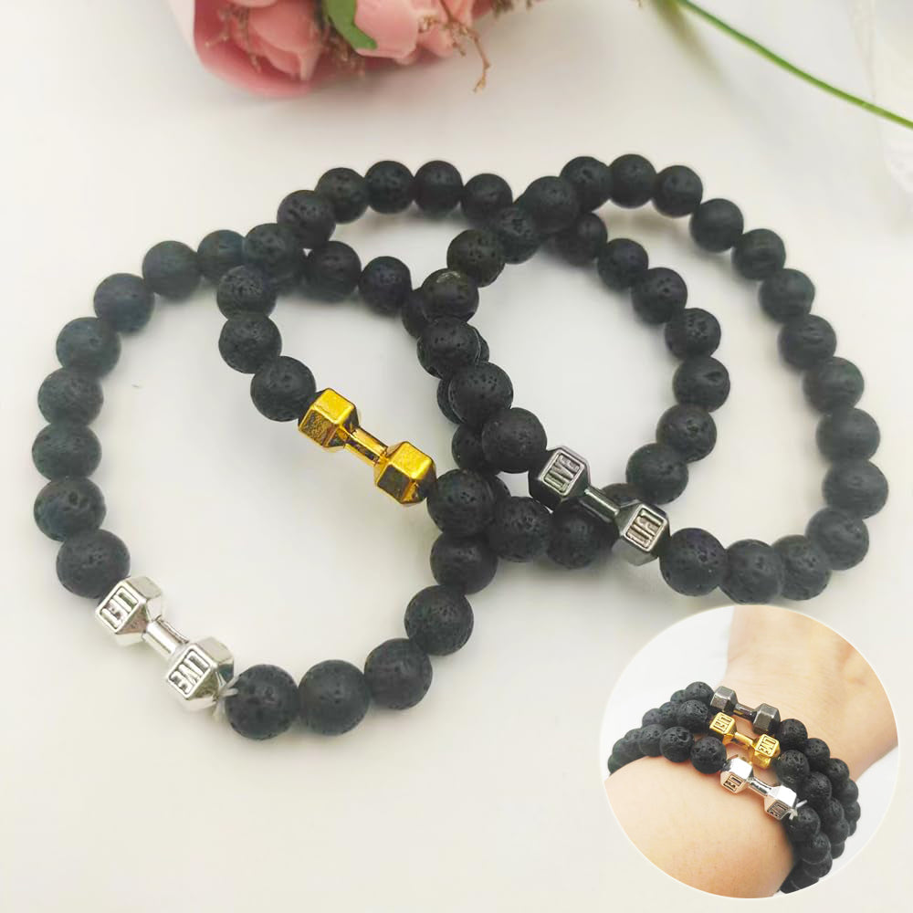 Volcanic Stone Dumbbell Bracelet for Men with Alloy Charm