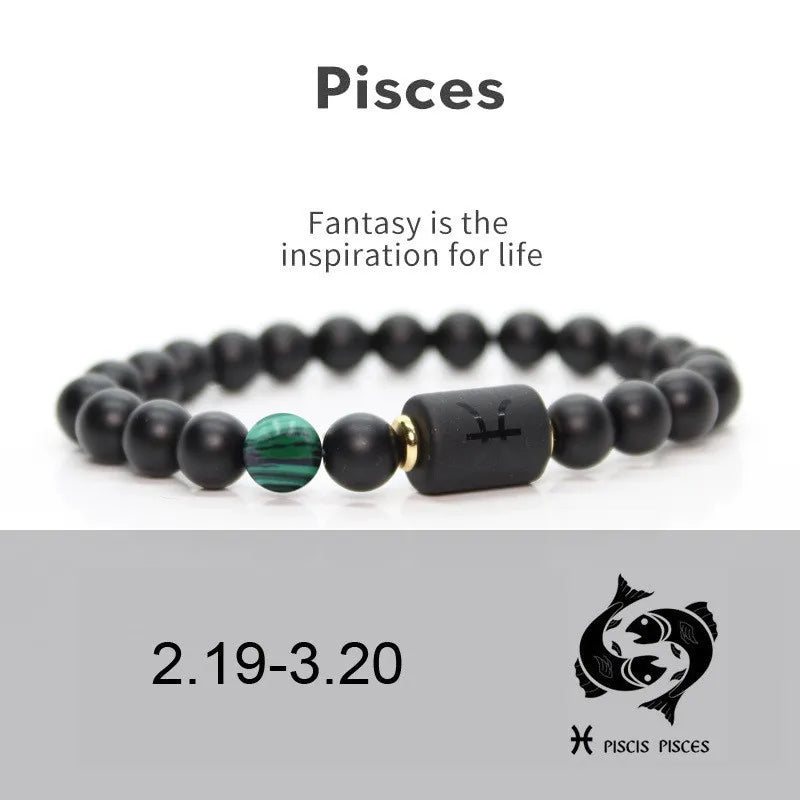 Pisces Zodiac Stretch Bracelet with Engraved Lava Stone
