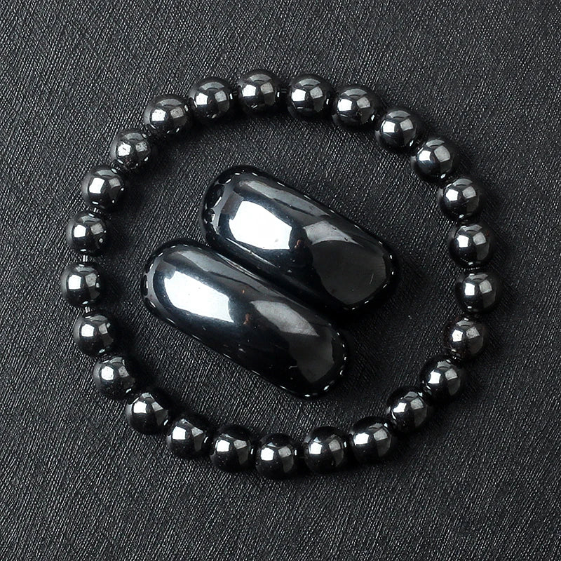 Natural Hematite Bead Bracelet with Polished Metallic Black Beads