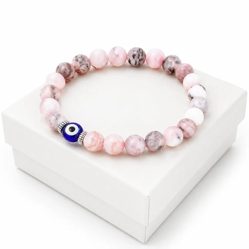 Agate evil eye bracelet displayed on luxury gift box, premium crystal jewelry for thoughtful gifting moments