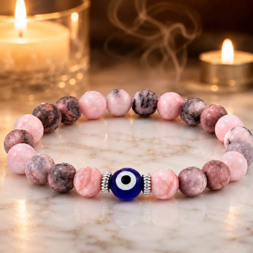 Agate evil eye meditation bracelet with natural crystal beads, wellness accessory for calming protection rituals