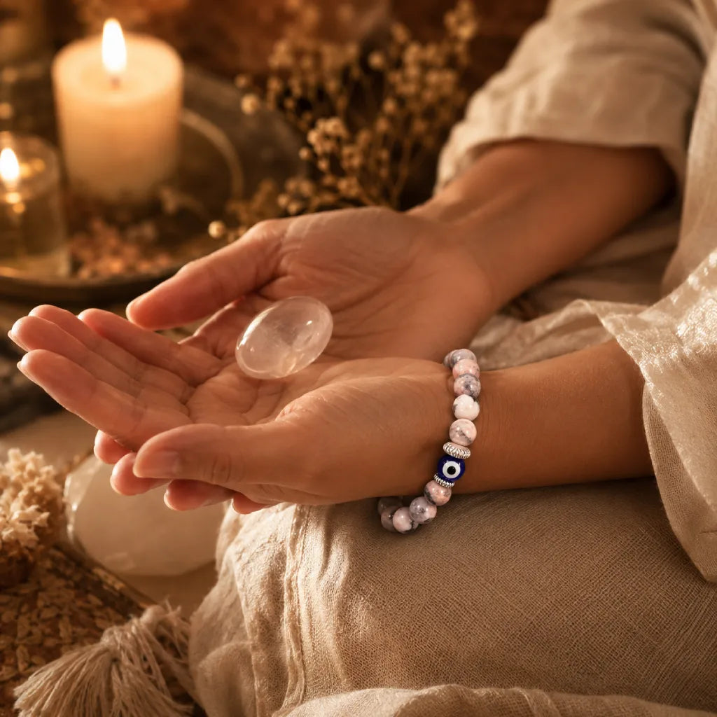 Agate evil eye spiritual bracelet with natural beads, elegant protection jewelry for meditation and balance