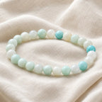 Amanzonite bracelet natural bead bracelet on soft fabric with aqua white stones, soothing crystal accessory style