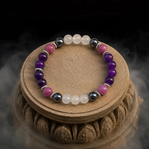Amethyst handcrafted bracelet with polished crystal stones created for balance energy and stylish wear