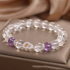 Amethyst crystal bracelet with heart charm and polished clear beads spiritual jewelry for timeless style