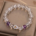 Amethyst crystal bracelet with clear faceted beads and heart charm healing gemstone jewelry for elegant daily wear