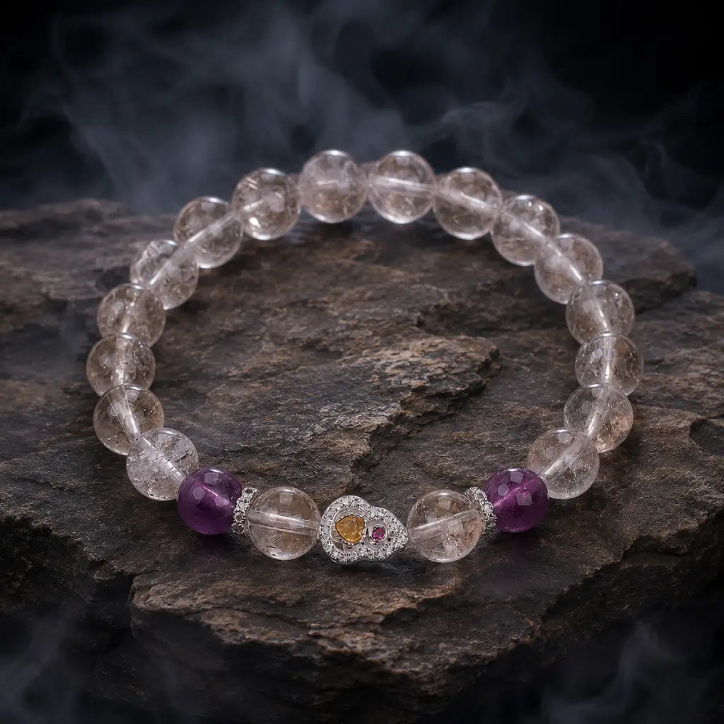 Crystal bead bracelet worn during mindfulness rituals with healing gemstones for spiritual daily comfort