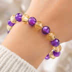 Amethyst citrine bracelet featuring purple and gold faceted crystal beads for timeless elegant styling