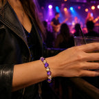 Amethyst citrine bracelet with purple and gold crystal beads adding vibrant statement jewelry appeal