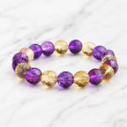 Amethyst citrine bracelet with purple and gold crystal beads emphasizing luxury gemstone craftsmanship