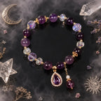 Amethyst crystal bracelet with mystical crystal decor and gemstone beads for healing energy appeal