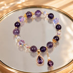 Amethyst crystal bracelet on luxury mirror tray with sparkling gemstone beads for refined beauty