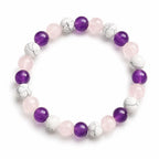 Amethyst-howlite-rose quartz bracelet featuring purple, pink and white gemstone beads with calming style.