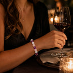 Amethyst-howlite-rose quartz bracelet with dinner styling for premium gemstone fashion and timeless sophistication.
