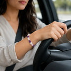 Amethyst-howlite-rose quartz bracelet for everyday wear while driving with calming crystal energy and comfort.